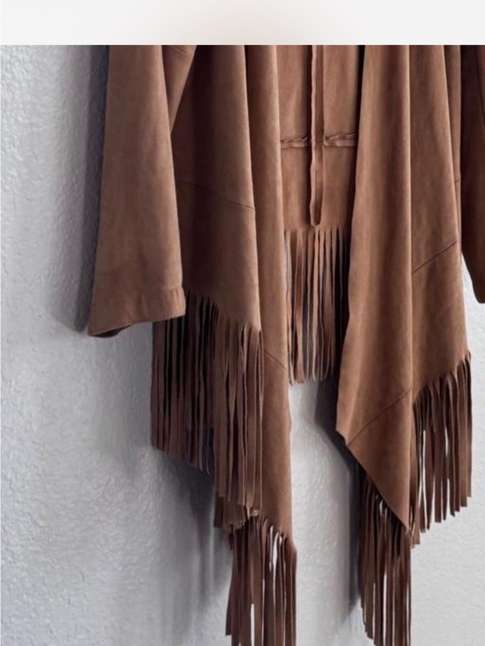 Zara Tan Faux Suede Fringe Jacket Boho Waterfall Cardigan Coat Medium - Picture 6 of 8